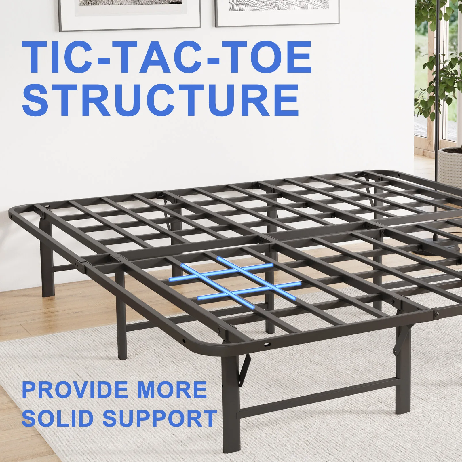 ZIYOO 16-Inch Full Size Metal Bed Frame – No Box Spring Needed, Foldable, Easy to Install, Noise-Free Design, Black Single & Dou