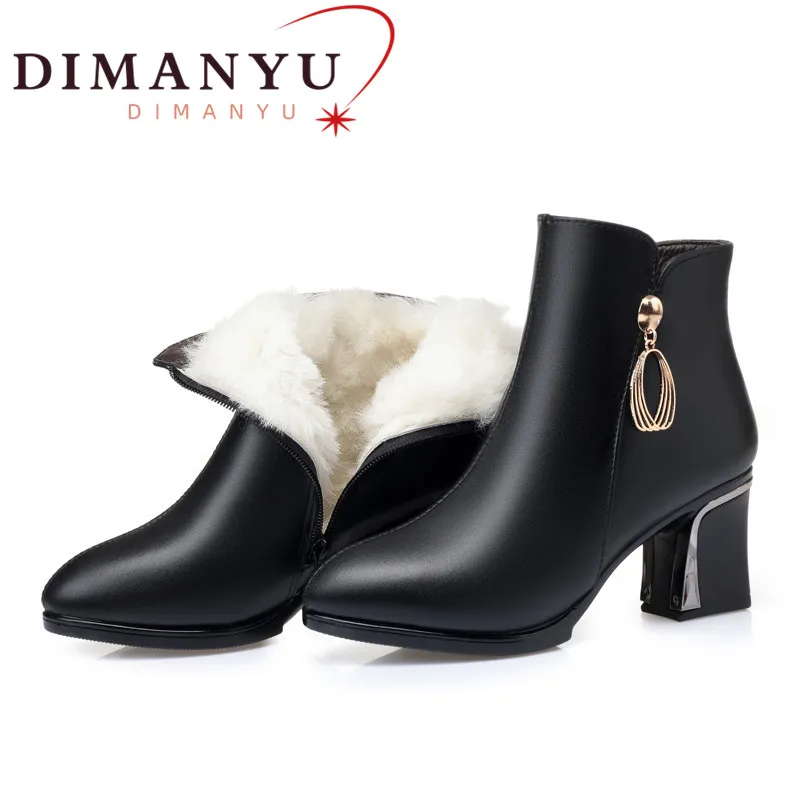 

DIMANYU Winter Boots Women Genuine Leather High-Heel Dress Boots Women Large Size 41 42 43 Red Wedding Boots Female