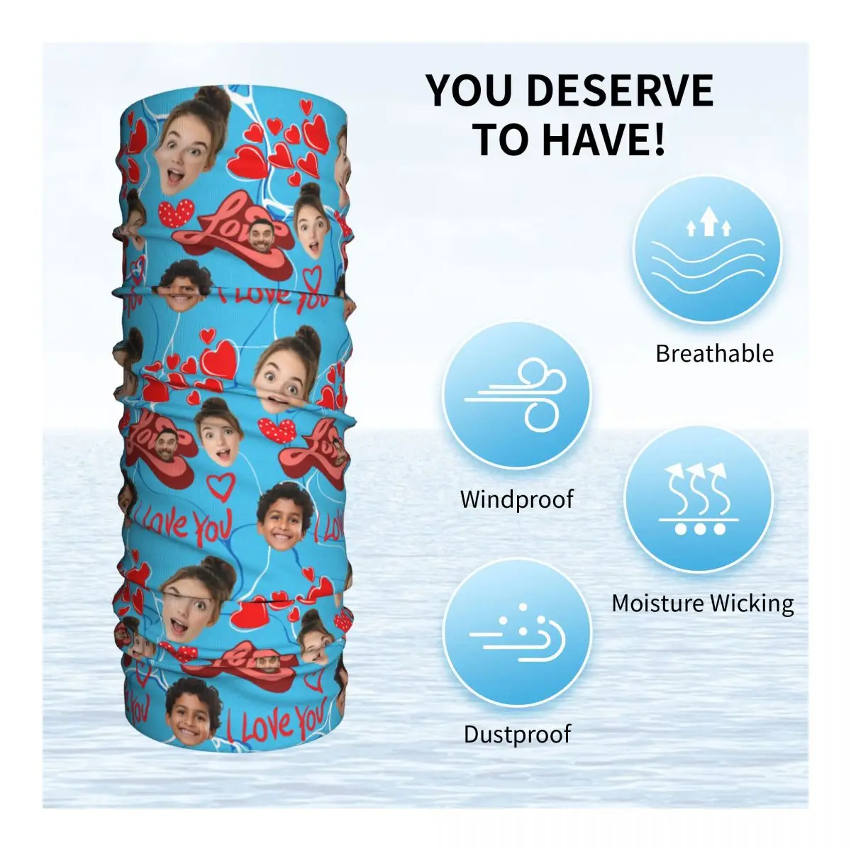 맞춤형 사랑해요 가족 얼굴 무늬 반다나 넥 게이터 방풍 페이스 스카프 커버 남녀 공용 스위트데이 헤드웨어 튜브 발라클라바