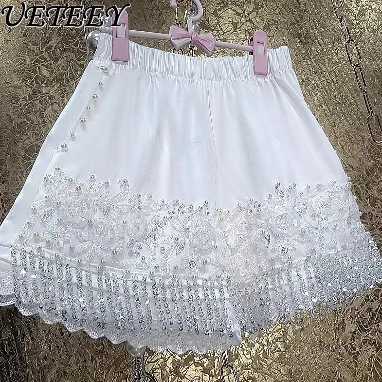 

Heavy Industry Fairy Handmade Fringed Beaded Flowers Comfortable Shorts 2025 Summer New High-waisted Leggings Shorts Inner Outer