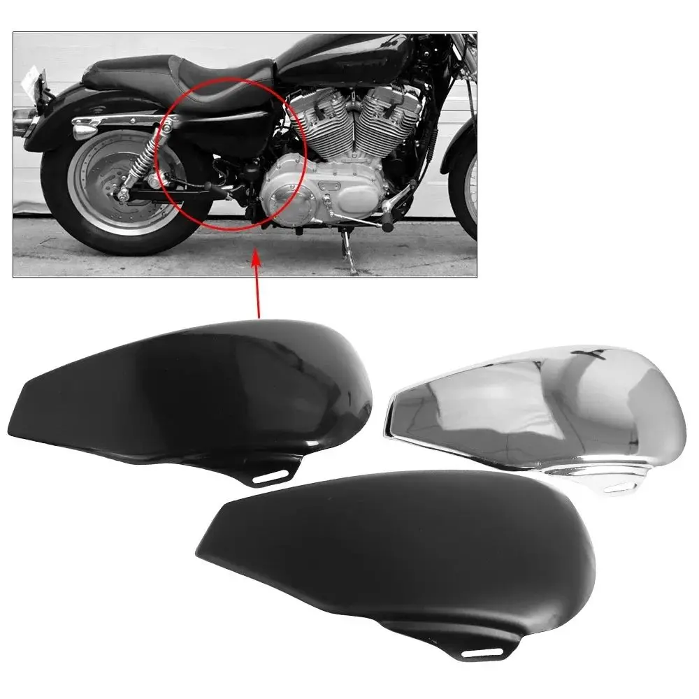 Per Harley Davidson Sportster Custom XL1200C Ferro XL883N 2004-2013 Moto Sinistra Batteria Lato Carena Copertura In Acciaio Nero Lucido