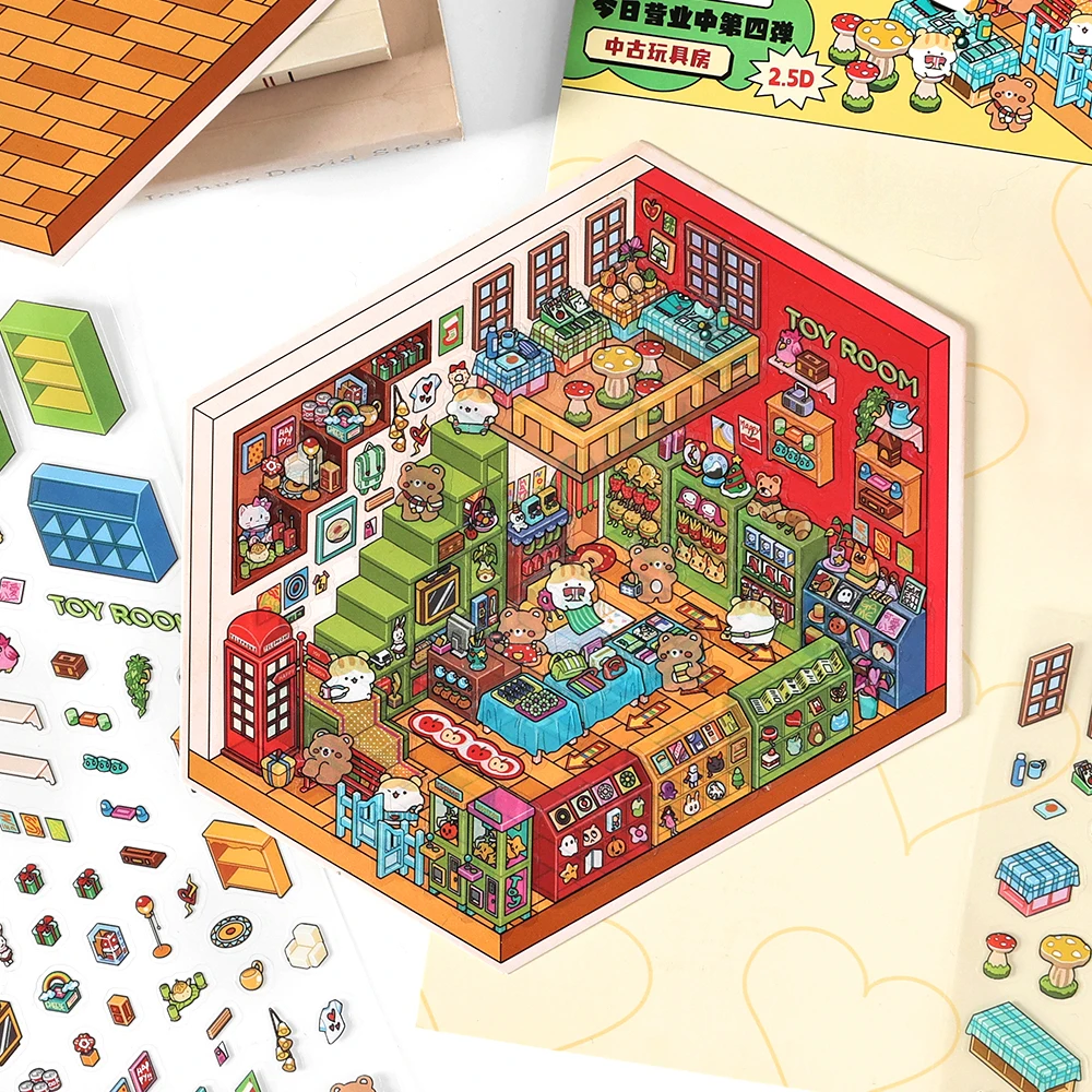 Kawaii  3D Candy House DIY Landscape Sticker Pocket Cabin Scene Stacking Pasting Festival Birthday Gift for Kid Child ﻿