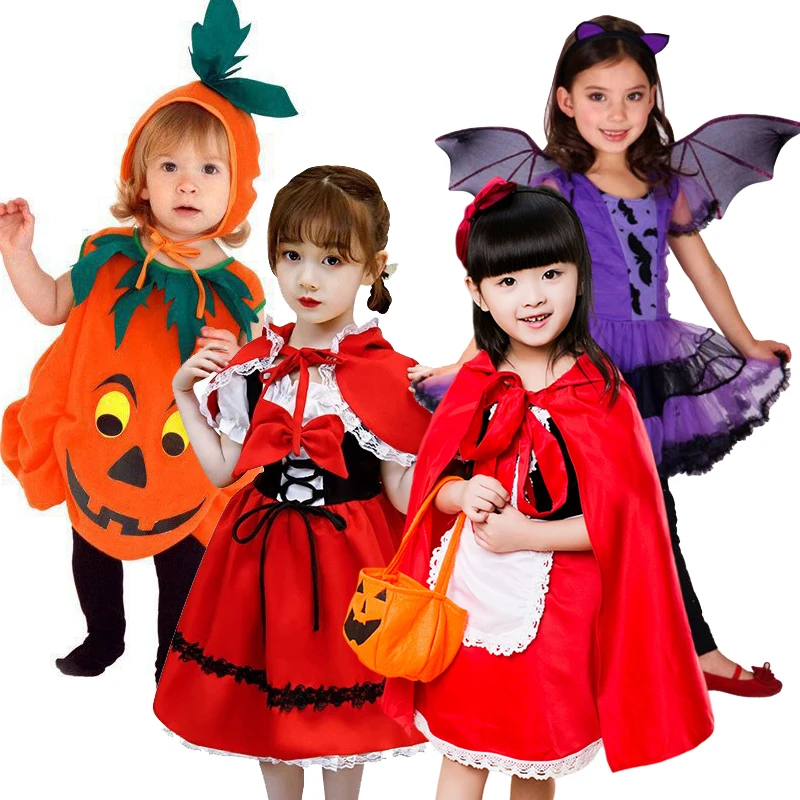 Halloween Costume for Kids Girls Cosplay Red Hood Vampire Fancy Dress Children Carnival Party Cape Dresses With Wing Clothes 12T