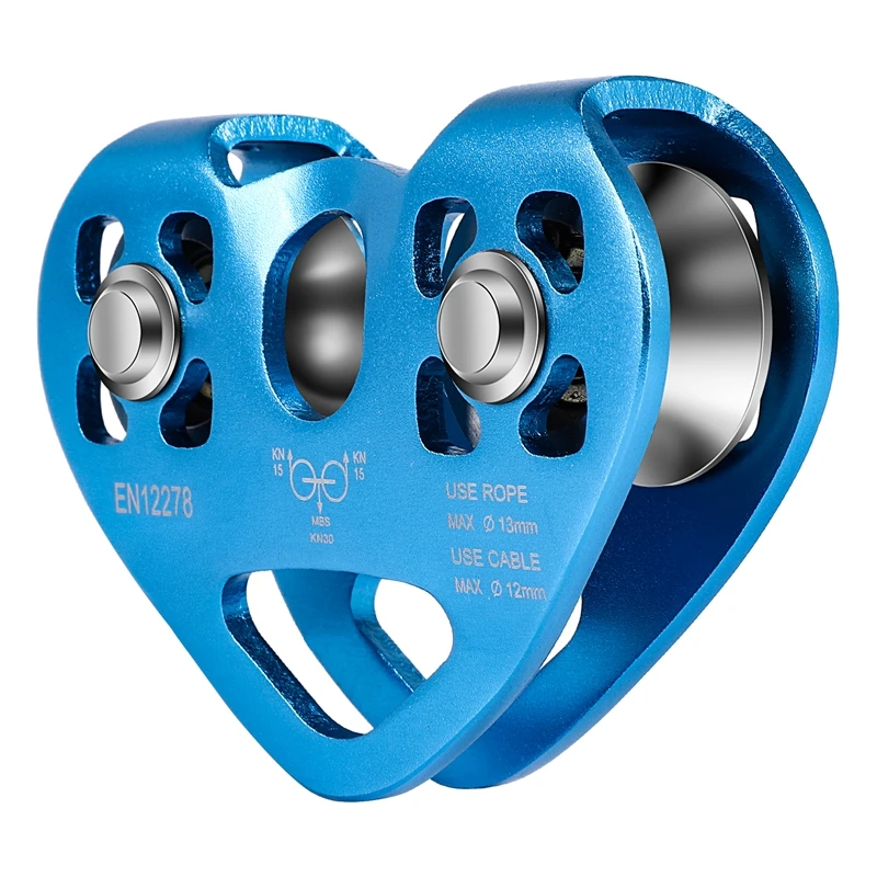 GET! Heart-Shape Climbing Double Pulley Steel Cable Rope 13mm Climbing Device High Speed Zipline Trolley 24KN