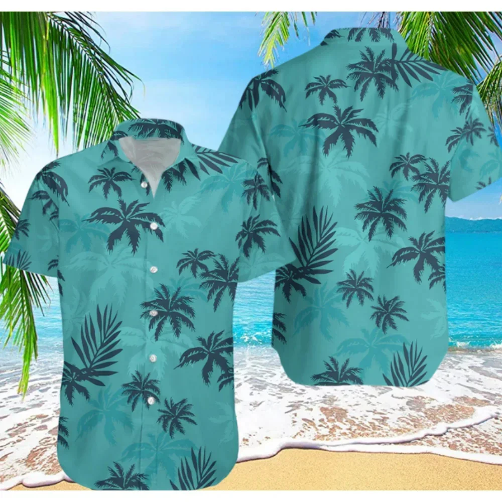 Camisa estampada floral masculina havaiana 3D de coco, tamanho grande, flor de praia, moda verão fresco, moda 5XL, 2024