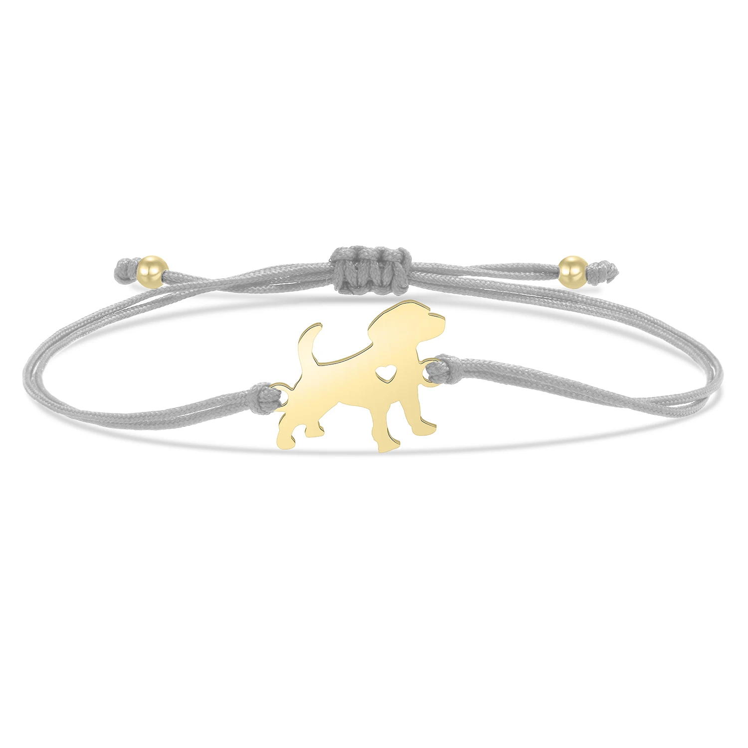 Gold-plated Stainless Steel Delicate Polish Cute Dog With Love Heart Charm Bracelet Women Pet Animal Red String Jewelry Present