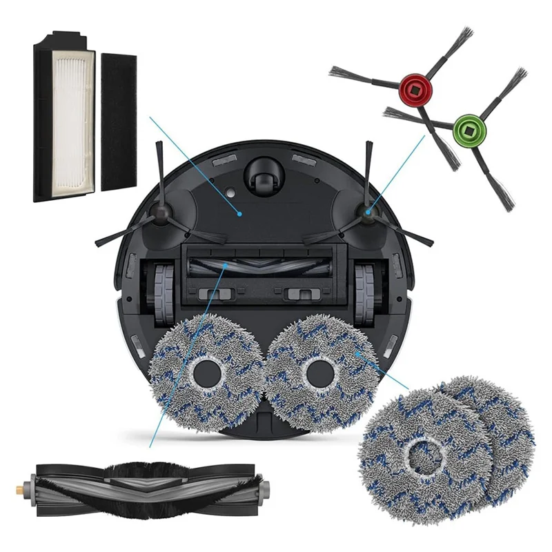 YCOC-Per Ecovacs Deebot X1 OMNI / T10 OMNI Robot Aspirapolvere di Ricambio Sacchetto per la Polvere Filtro HEPA Spazzola Laterale Principale Mop Panno