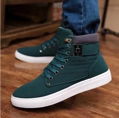 Men\'s High Top Sneakers Casual Vulcanized Shoes Spring/Autumn Men Shoes High Quality Frosted Faux Suede Casual Platform Shoes