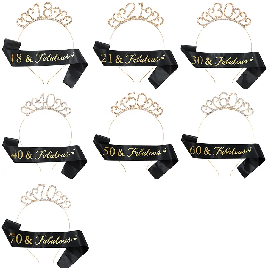 النساء حفلة عيد ميلاد الرقمية عقال للرأس على شكل تاج حزام الكتف 18 21 30 40 50 60 70 أنثى عيد ميلاد القبعات سبيكة إكسسوارات الشعر