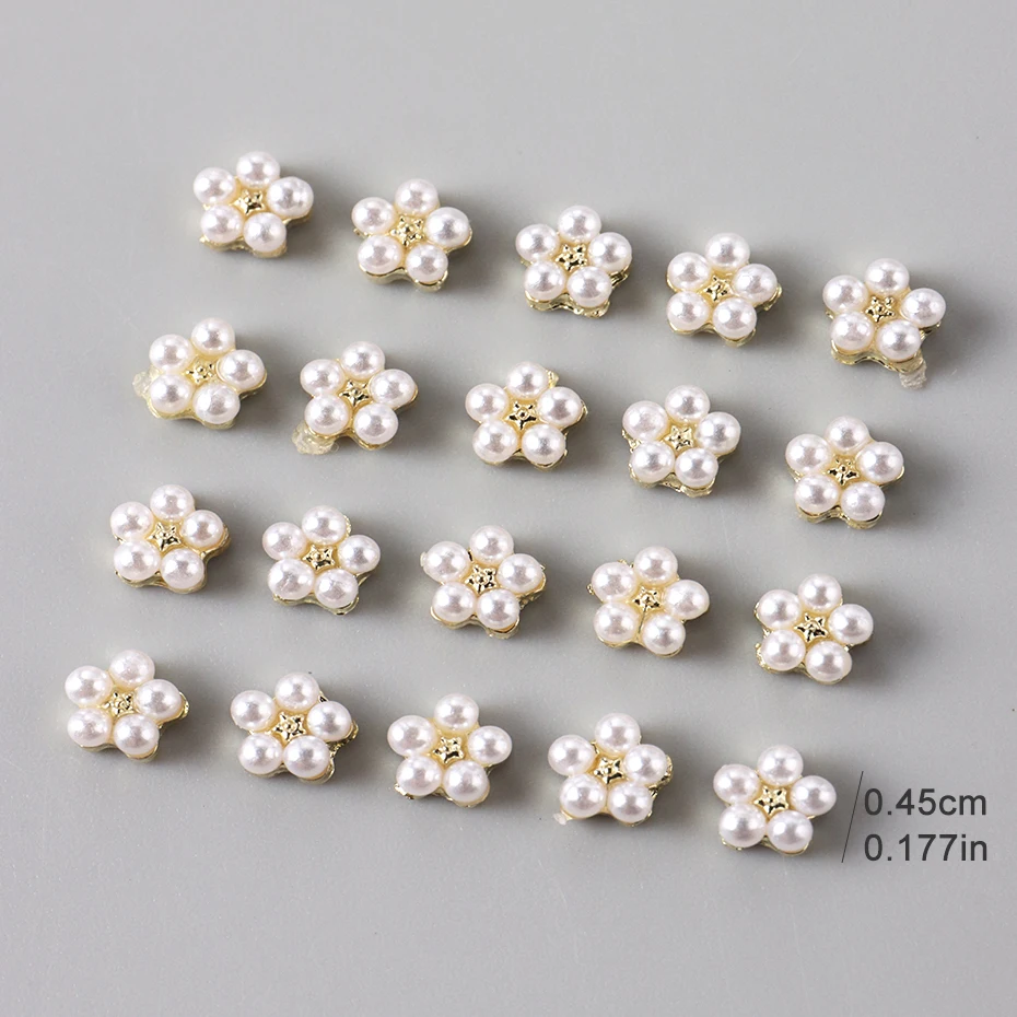 ชุดตกแต่งเล็บลายดอกไม้มุก 20 ชิ้น ดอกไม้สีขาวขนาดเล็ก ชาร์มตกแต่งเล็บ เครื่องประดับเล็บ หมุดยึดตกแต่งเล็บ อุปกรณ์ทำเล็บ