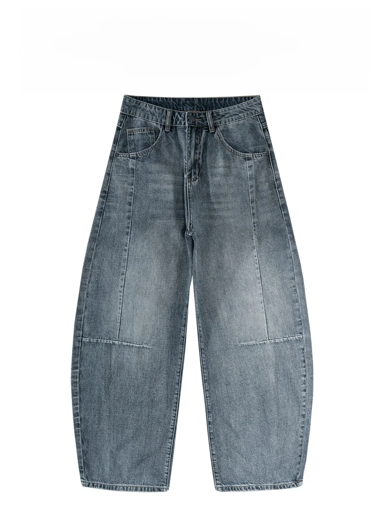 

BAIRBAOLIY American Retro Wide Leg Loose Men's Jeans Casual Waed Patchwork Straight Leg Pants Faion Urban Youth Cotton Po...