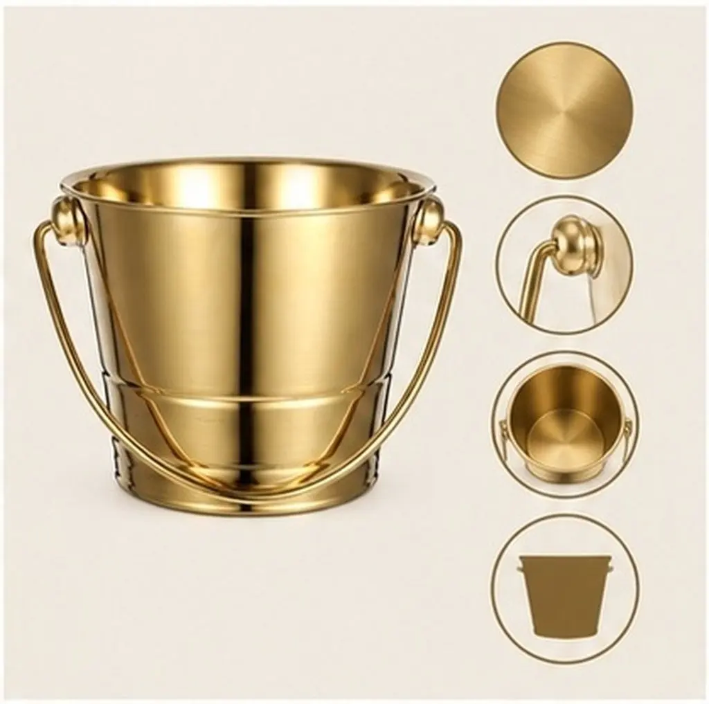 Stainless Steel Ice Cube Bucket Thickened Wine Cooler Suitable for Bar Party Beer Bottle Holder Multi Functional Drink Bucket