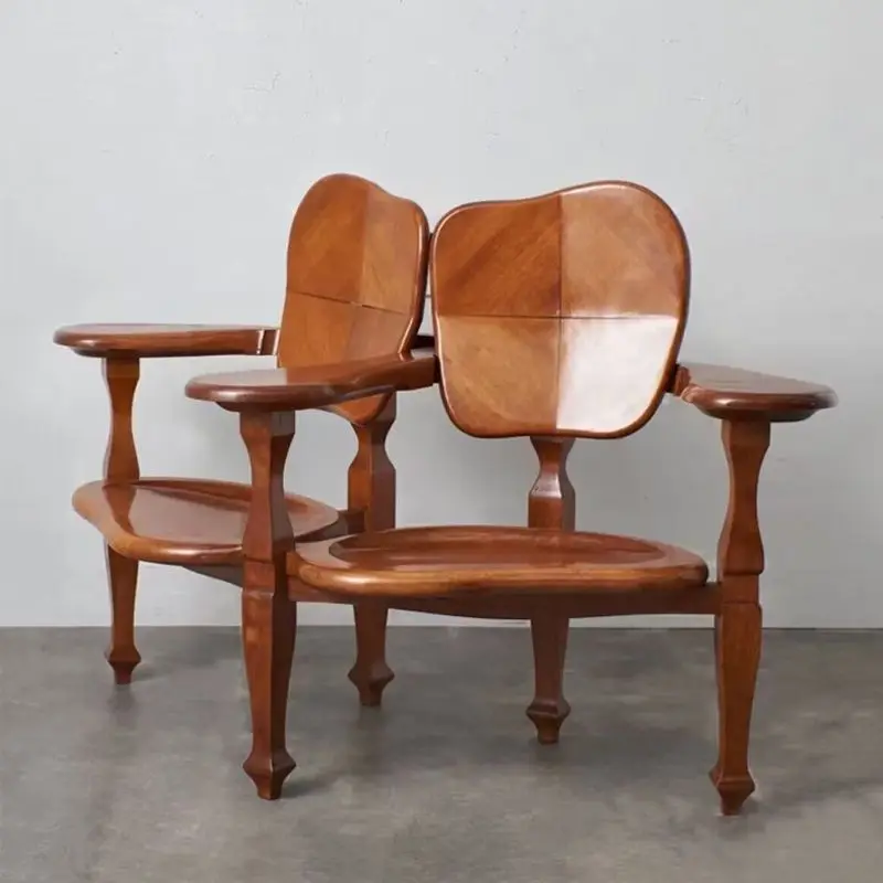 

Teak solid wood double, carved chair, retro designer simplicity, desk chair, armchair