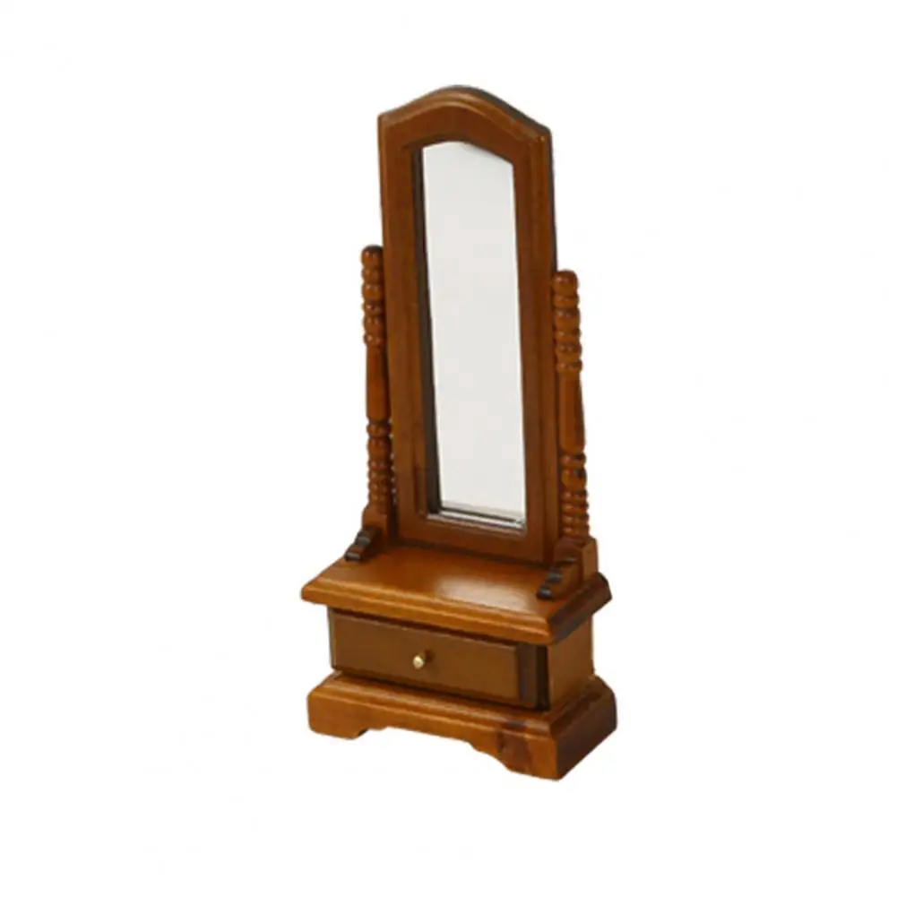 Miniature Fitting Mirror Vintage Full-length Mirror with Drawer for Doll House Bedroom Decor 1 12 Scale Floor Standing