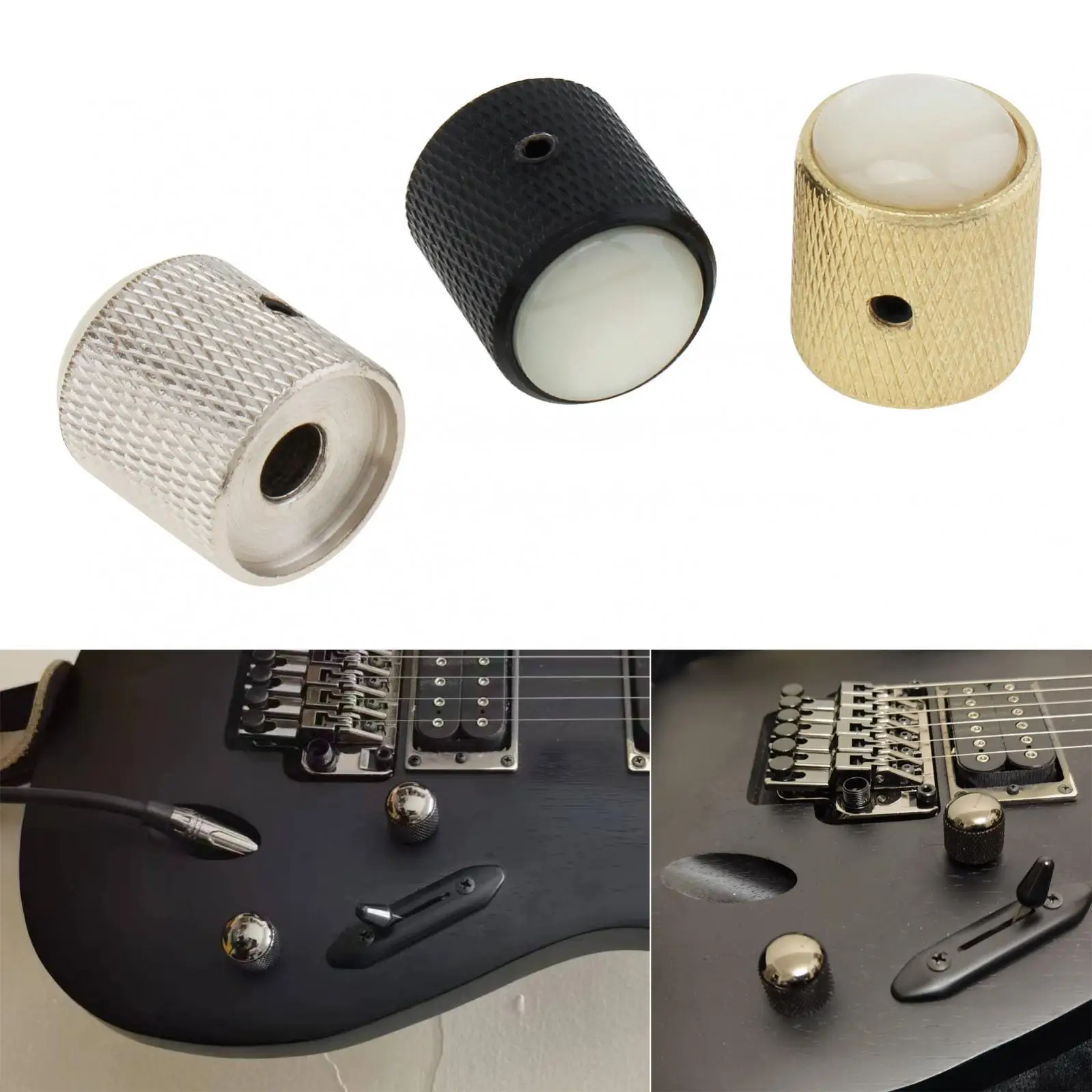 Metal Domed White Seashells Top Volume Tone Control Knob for Electric Guitar / Bass with Adjusting Wrench,  Volume Button