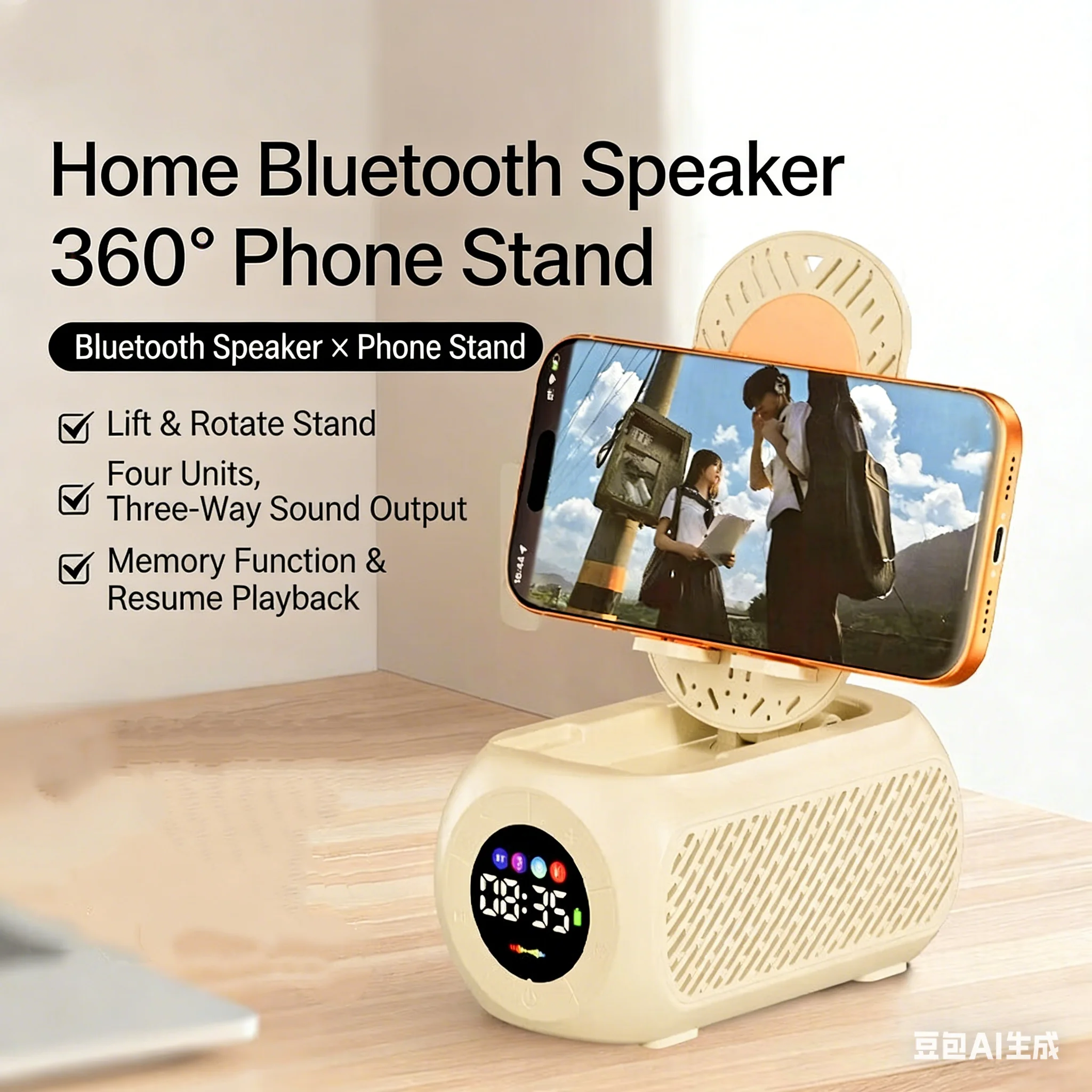 

Подставка для телефона 2-в-1 с Bluetooth-колонкой, складная портативная беспроводная колонка с 360-градусным звучанием ° Поворотный механизм для офиса, дома, видеозвонков