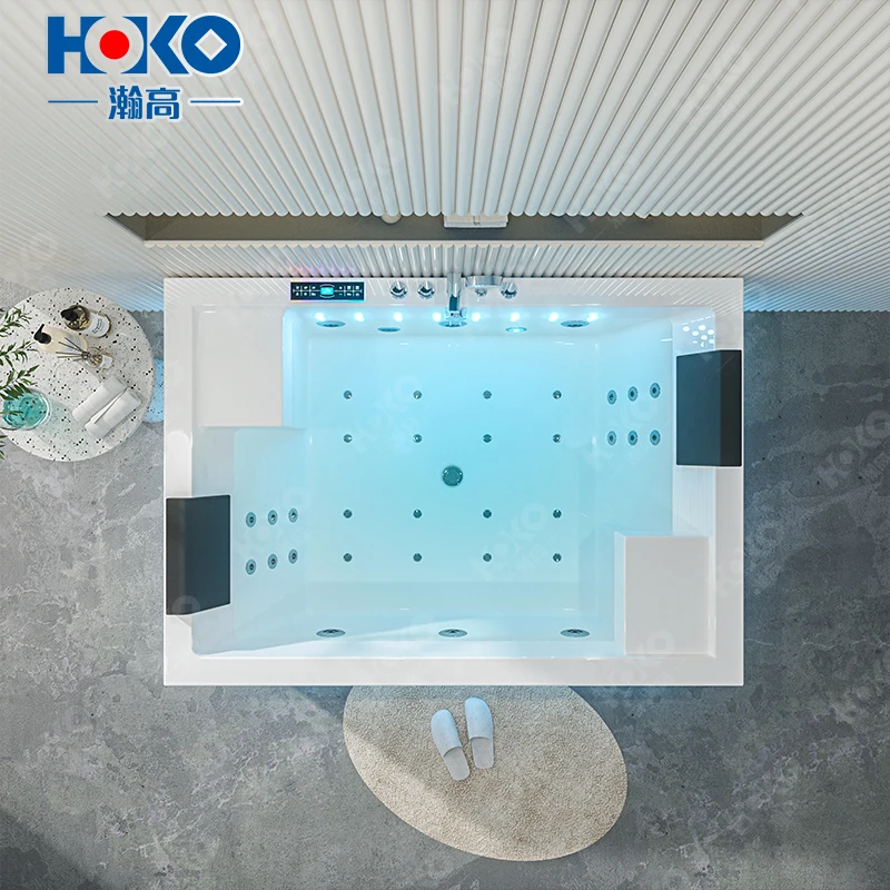 

Modern Double 2-Person White Acrylic Massage Whirlpool Spa Bath Tub Clean Feature with Faucet Included for Hotel Bathroom Use