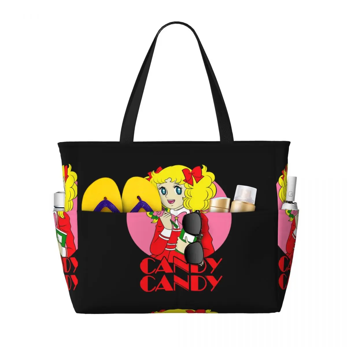 กระเป๋าโท้ทลายการ์ตูนแอนิเมะญี่ปุ่น Candy Candy สำหรับไปทะเล เล่นกีฬา ออกกำลังกาย โยคะ กระเป๋าเดินทางใบใหญ่สำหรับผู้หญิง กระเป๋าฟิตเนส