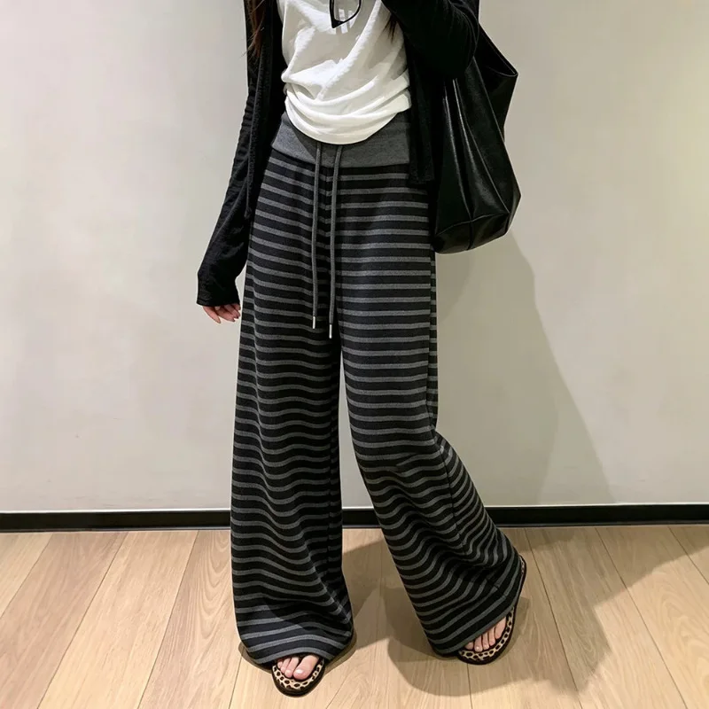 Y2K Women Harajuku Black Streetwear Wide Leg Striped Sweatpants Baggy Oversized Pants Grunge Straight Trousers 2000s Alt Clothes