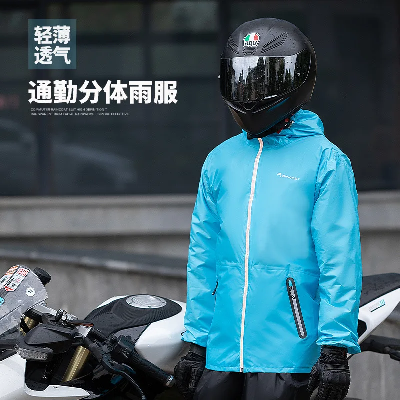 Capa de chuva ultrafina e calças de chuva terno masculino verão longo corpo inteiro à prova de chuva adulto takeaway ciclismo dividir roupas de proteção solar