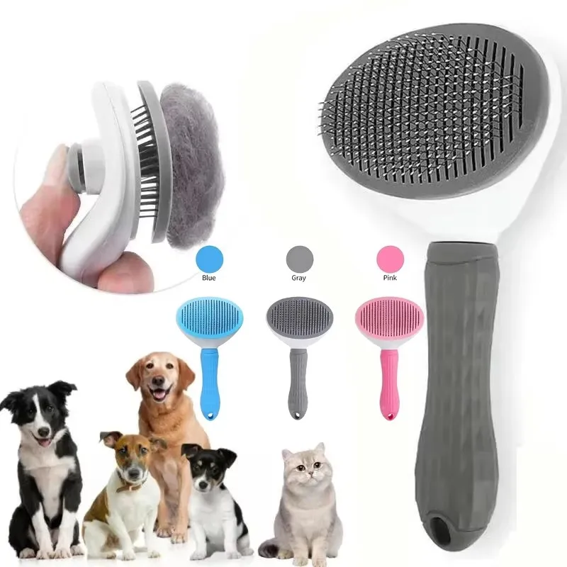 One-Click Pet Hair Removal Comb for Effortless Grooming of Dogs and Cats - Float Hair Removal Slicker Brush with Automatic Funct