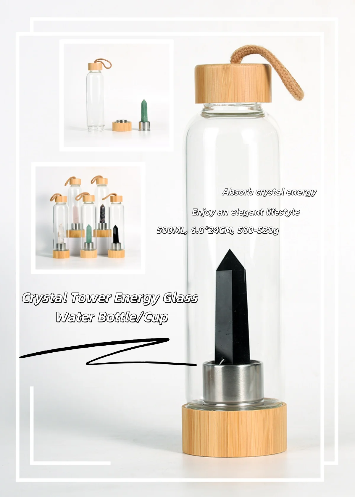 

Crystal Tower Energy Glass Water Bottle Crystal Healing Energy Out-going/Climbing/Gym Portable Water Bottle