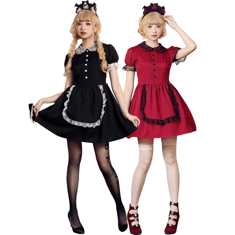 Evil Castle Maid loween Costume ort Sve Dr con copricapo a pipistrello Servo da donna Abbigliamento per giochi di ruolo Costume di scena etnico