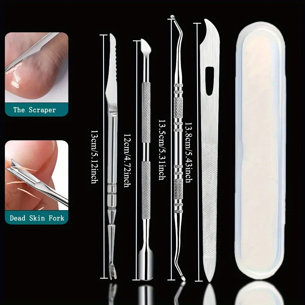 مجموعة احترافية للعناية بالأظافر - مقص بشرة من الفولاذ المقاوم للصدأ، مقص مائل، سكاكين باديكير، أداة دفع الجلد الميت، أدوات مانيكير