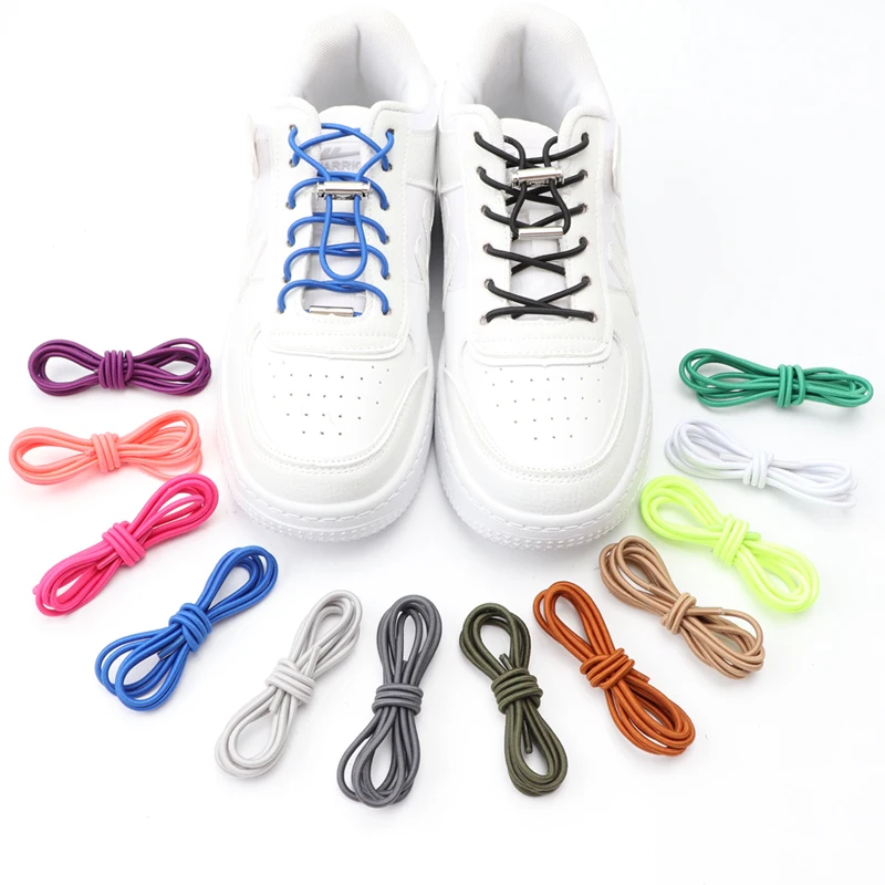 Round  Elastic Metal Lock Shoelaces Without Ties Sneakers Boots Shoelace Kids Adult Quick Lazy Laces for Shoes No Tie Shoe Laces