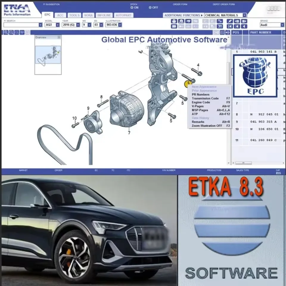 

Etka 8.3 ELSAWIN 6.0 Vehicle Maintenance Software Electronic Parts Catalog Compatible with V/W AU/DI SE/AT SKO/D Latest Group Up
