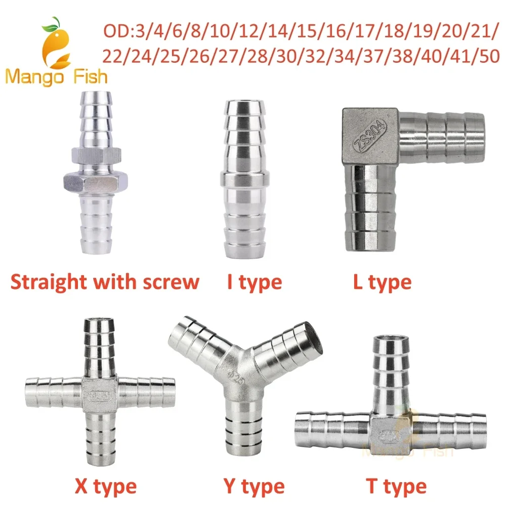 Hose Barb 304 Stainless Steel Hose Tail Barb Connectors 6mm 8mm 10mm 12mm T Type Y Type Pipe Fitting Pagoda Tail Barb Connector