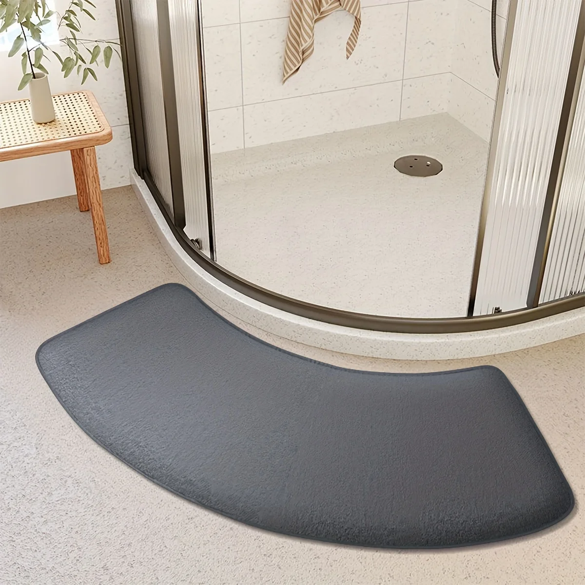 

Arch Shaped Solid Color Shower Absorbent Bath Mat Coral Fleece Non Slip Thick Sponge Fluffy Rug