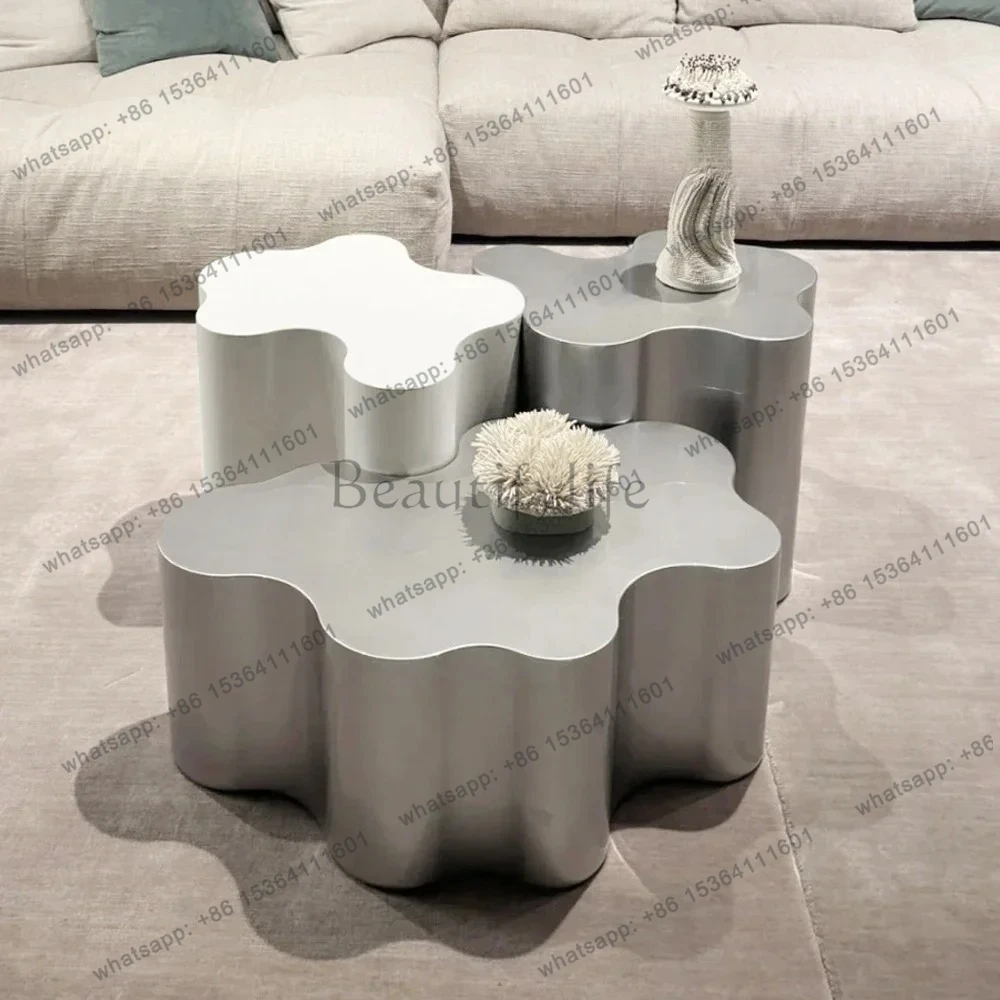 

D36Modern special-shaped stainless steel coffee table designer model room small apartment living room creative combination