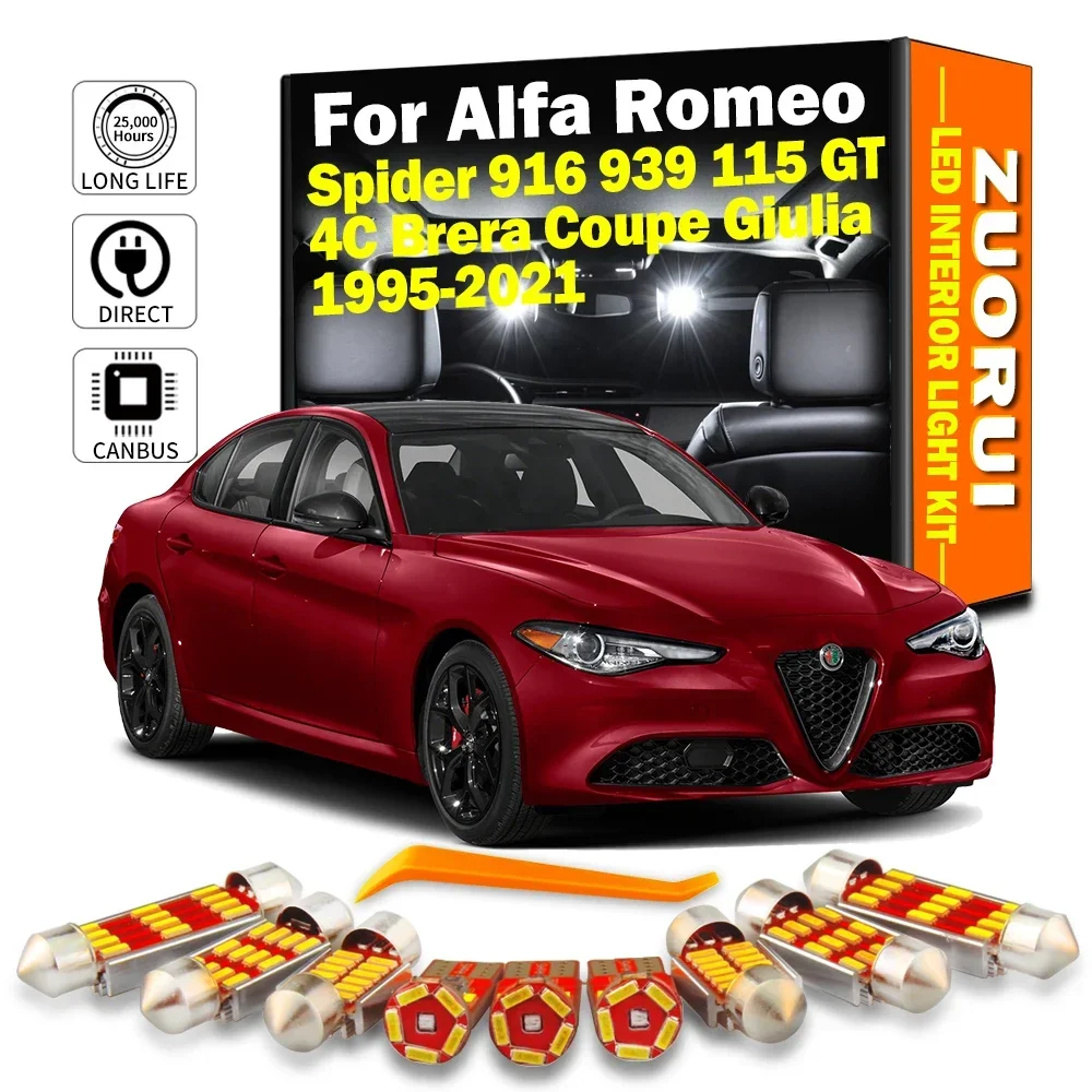 ZUORUI Canbus LED Interior Map Dome Light Bulbs Kit For Alfa Romeo Spider 916 939 115 GT 4C Brera Coupe Giulia Car Accessories