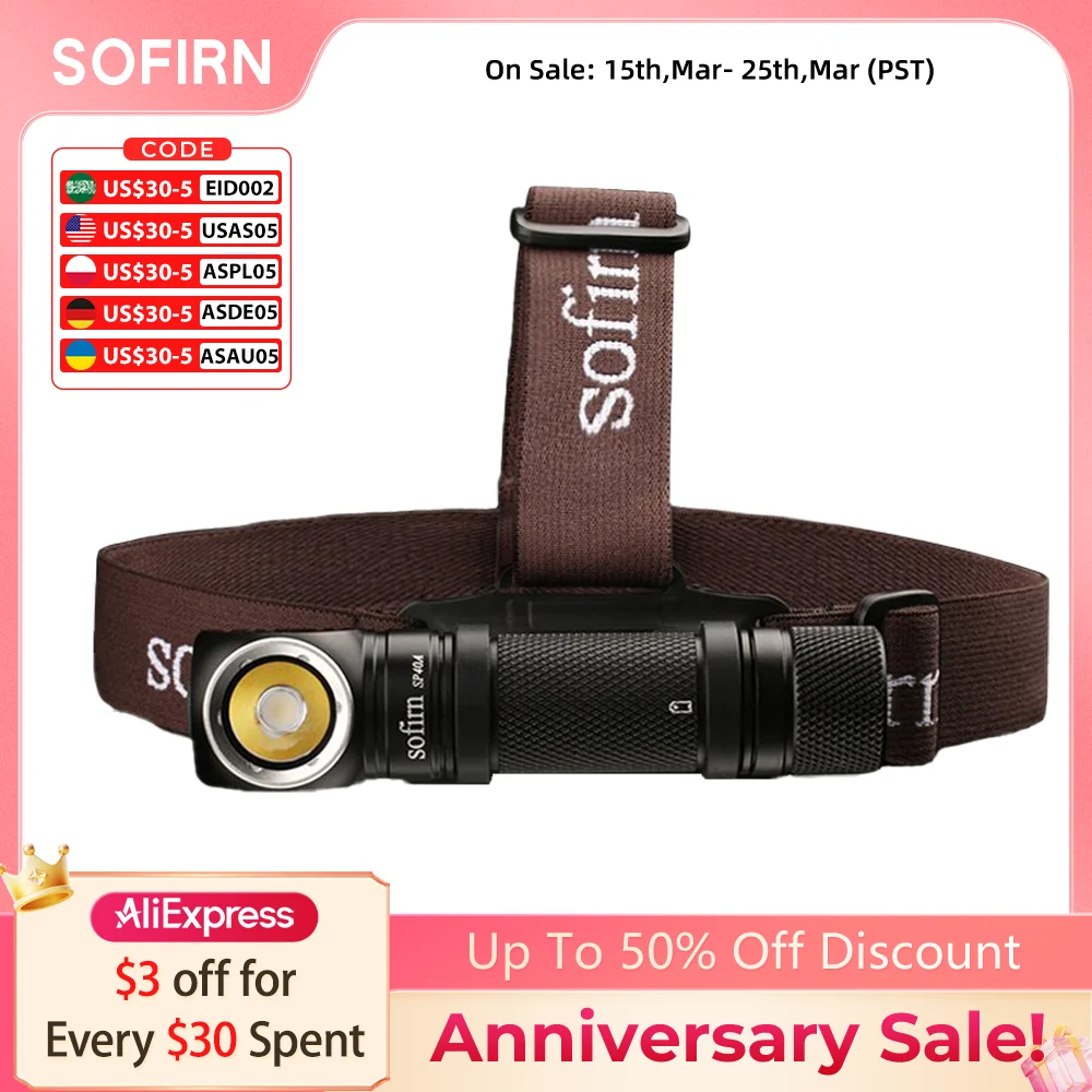 

Sofirn-SP40A LH351D 18650 Rechargeable Headlamp TIR Optics Lens USB C 1200lm Flashlight with Magnet Tail Cap