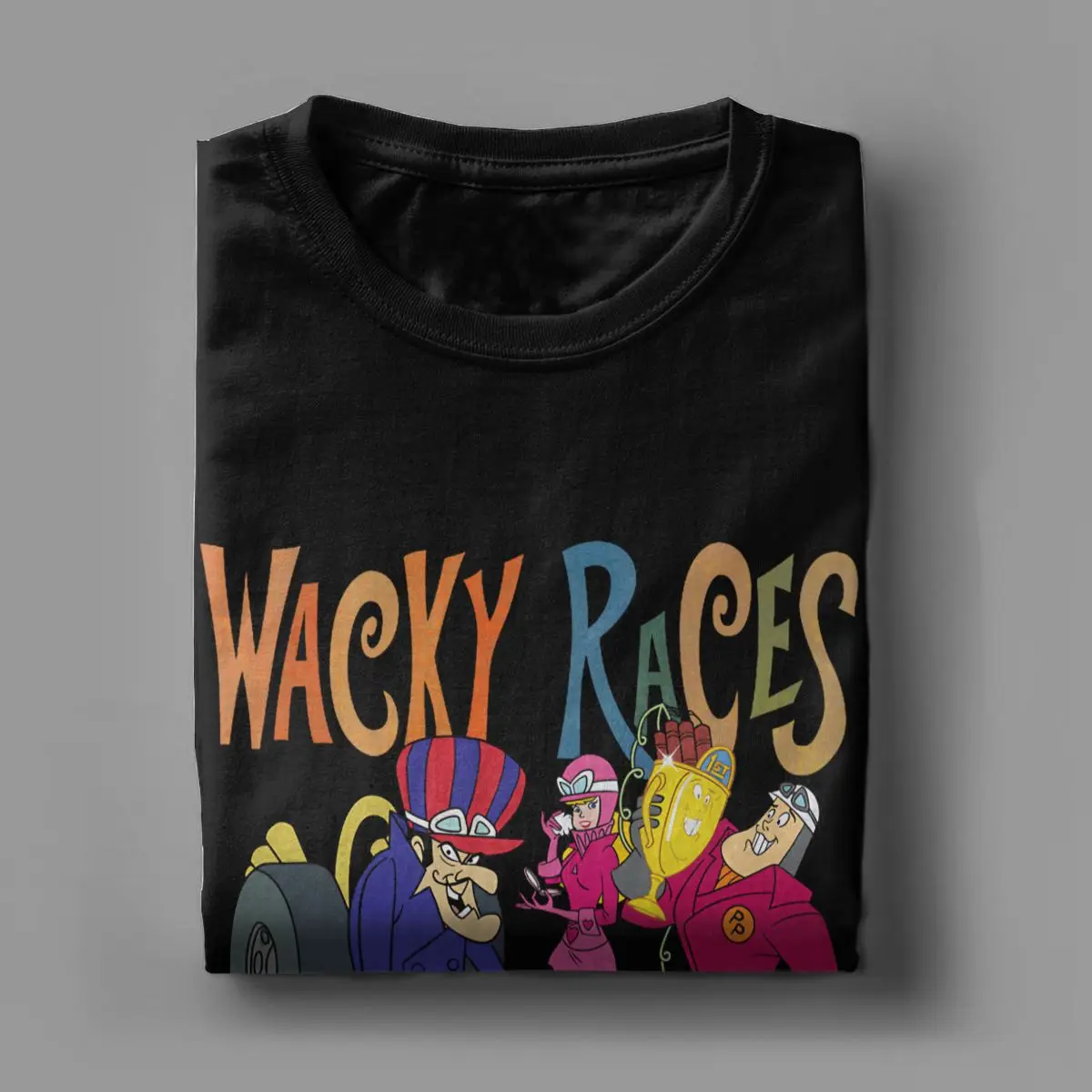 Men\'s T-Shirts Wacky Races 70s Cartoon Main Characters Vintage Cotton Tees Short Sleeve T Shirts Crewneck Clothes New Arrival