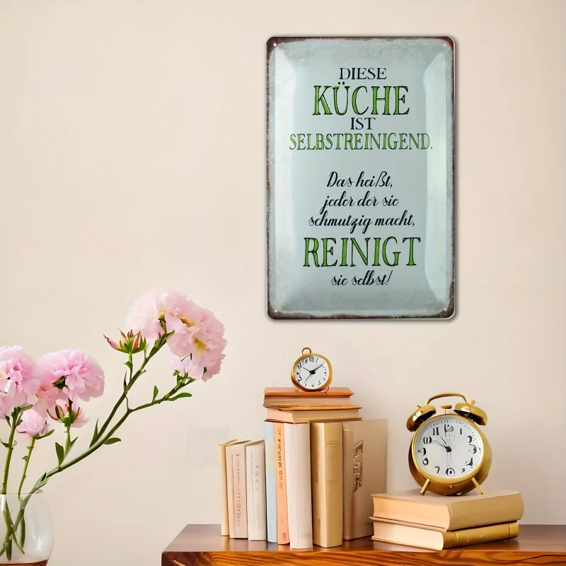 2D Flaches Metallschild Selbstreinigende Küche Zitat Blechschild Dekorative Wandkunst Geschenk für Kollegen 20x30cm 8x12 Zoll Ungerahmt