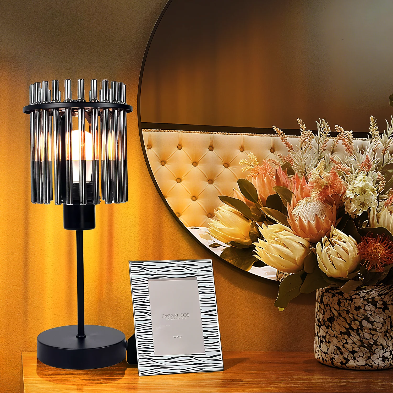 

5W 5V Стильная настольная лампа со стеклянным стержнем - сенсорный настольный светильник с черным основанием и регулируемой яркостью, USB-ночник для домашнего декора, спальни, гостиной