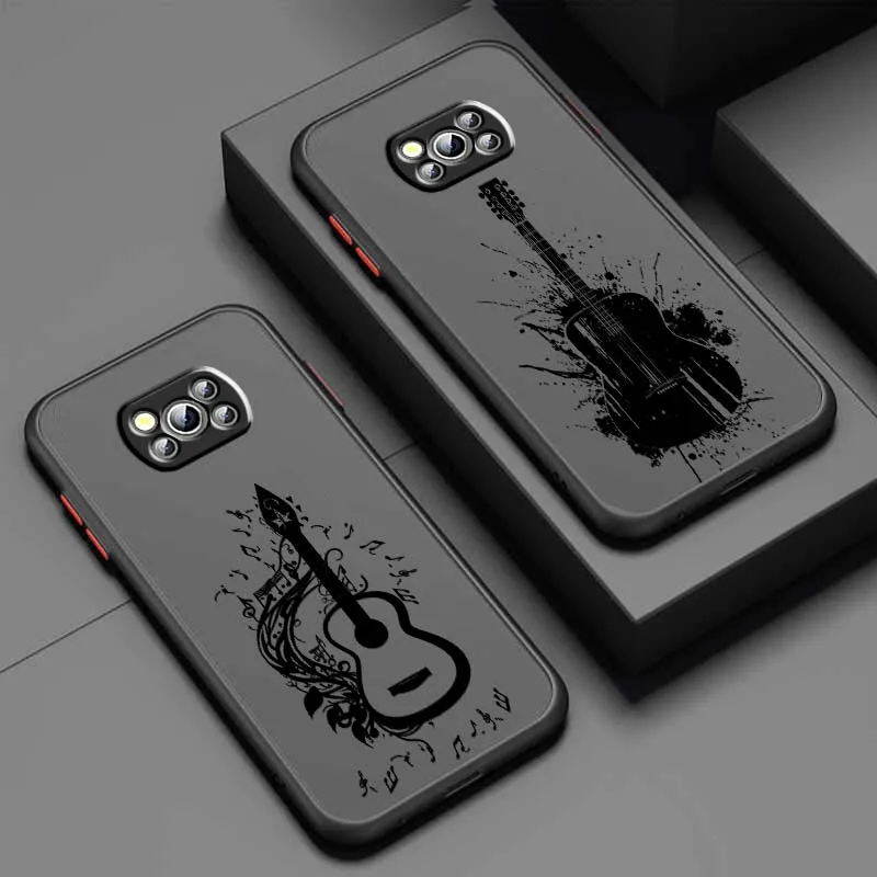 

Black Art Guitar Design For Xiaomi Poco X6 X5 X4 X3 M6 M5s M5 M4 M3 F6 F5 F4 F3 Pro 5G Frosted Translucent Phone Case
