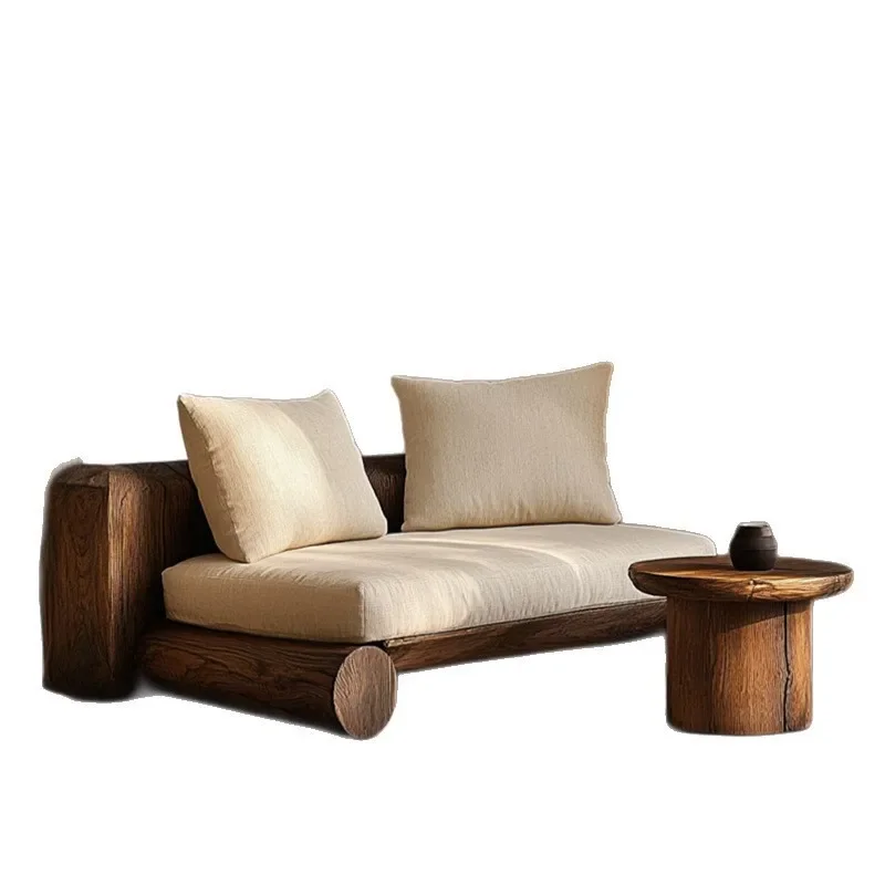 

Modern Chinese Zen log sofa furniture B & B hotel simple solid wood sofa