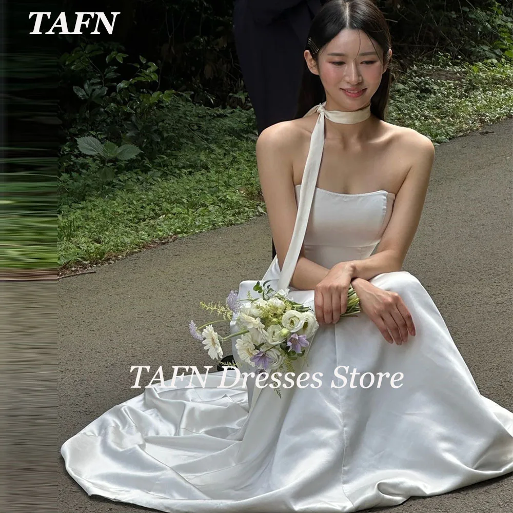 TAFN Simple Sleeveless Wedding Dresses A-line Floor-Length Elegant Bridal Gown Korea Strapless Photo Shoot Dresses Custom Made