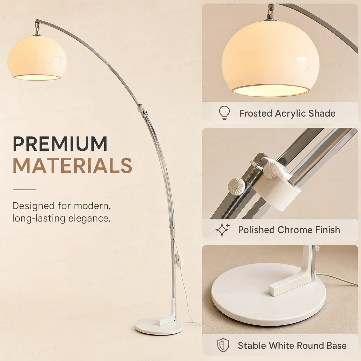 Arc Floor Lamp - Modern Corner Standing Lamp with Large Unique Acrylic Hanging Round Lamp Shade for Living Room Bright Overhead