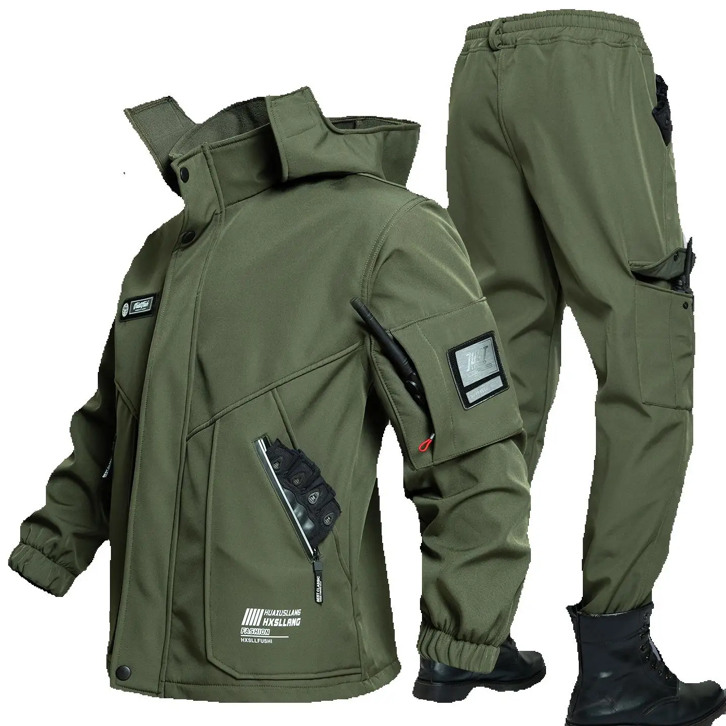 Outdoors Winter Velvet Waterproof Jacket Suit For Men Outdoor Hunting Cycling Exploration Sports Hiking Tourism Work Coat