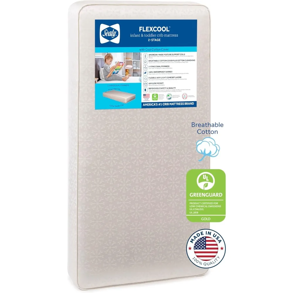 Sealy Flex cool atmungsaktiv hypo allergen 2-stufige zweistufige wasserdichte Babybett matratze & Kleinkind bett matratze, Baumwoll bezug