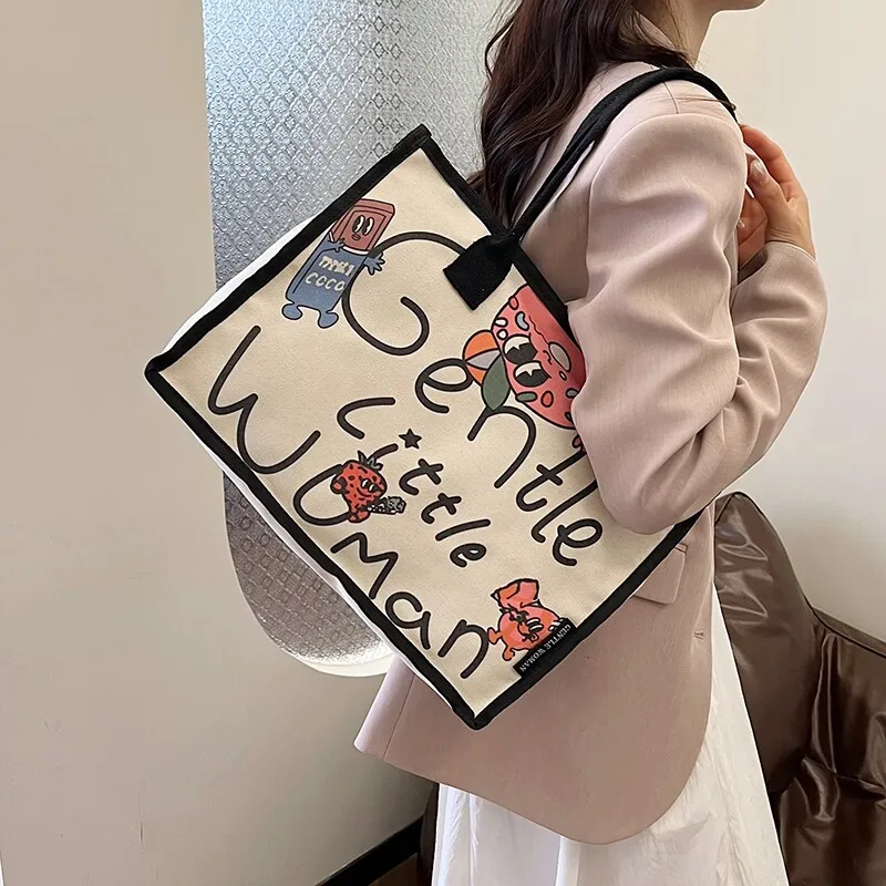 Bolso de mano con estampado de alfabeto, bolsa de mano de gran capacidad con estampado de dibujos animados, tendencia colorida, primavera y verano, 2024