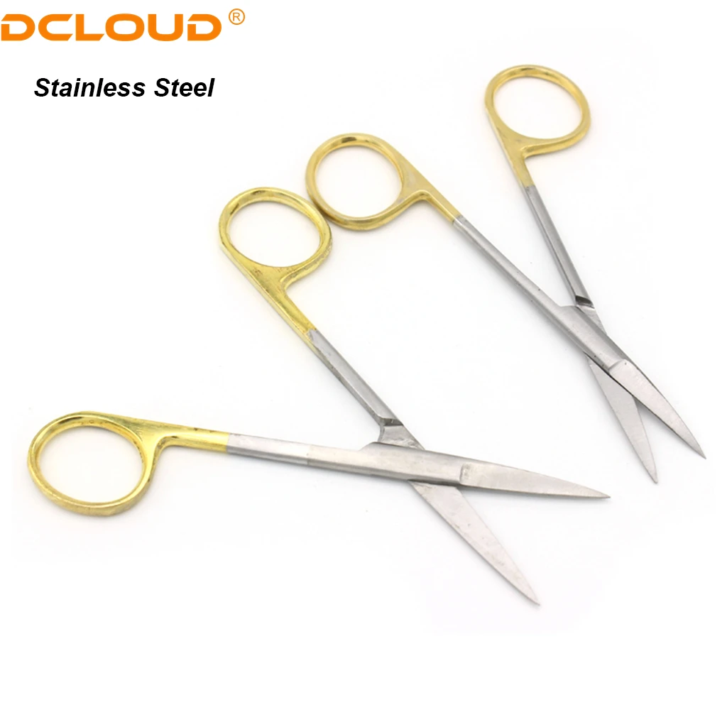 1Pc Dental Surgical Scissors Stainless Steel 11.5cm Needle Holder Plier Straight/Curved Tip Head Scissors Forceps Medical Tools