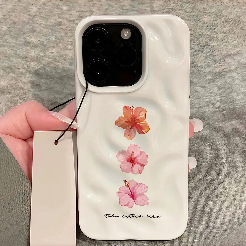 Einfache Hibiskusblüten-Kunst-Handyhülle für iPhone 17 16 15 14 13 12 11 Pro Max 14 Plus 17 Air Falten-Wellen-Soft-Silikonhülle – Detail 12