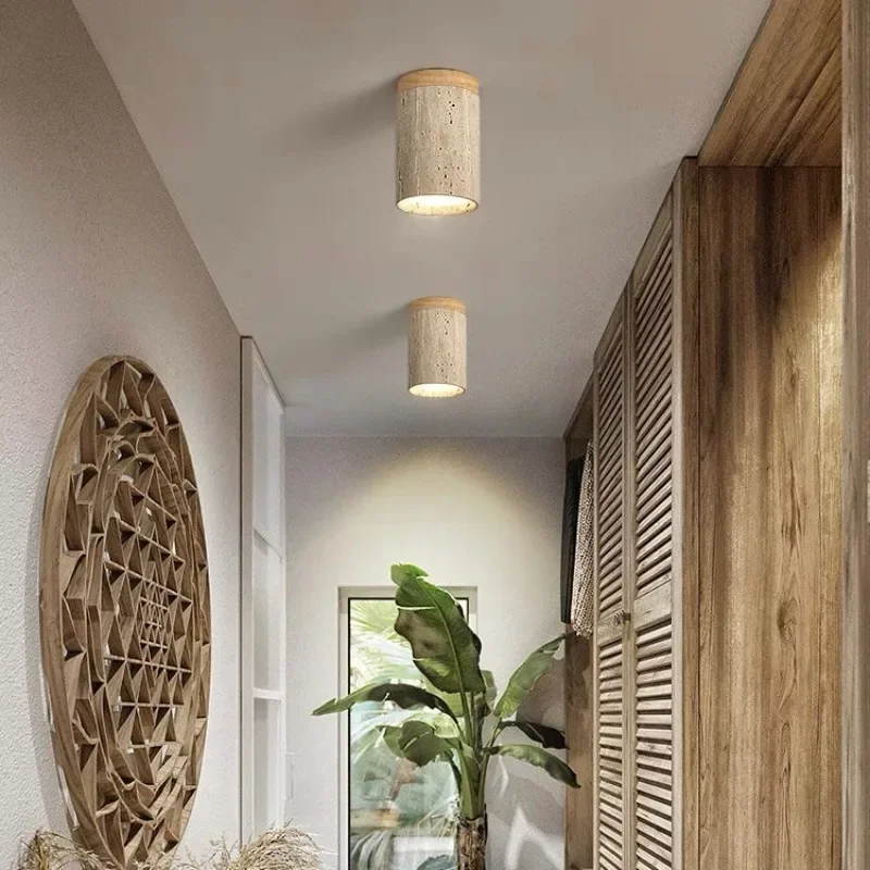 Wabi Sabi Yellow Marble Ceiling Light Lobby Entrance Corridor Balcony Restaurant Hotel Aisle Travertine Decorative Lamp