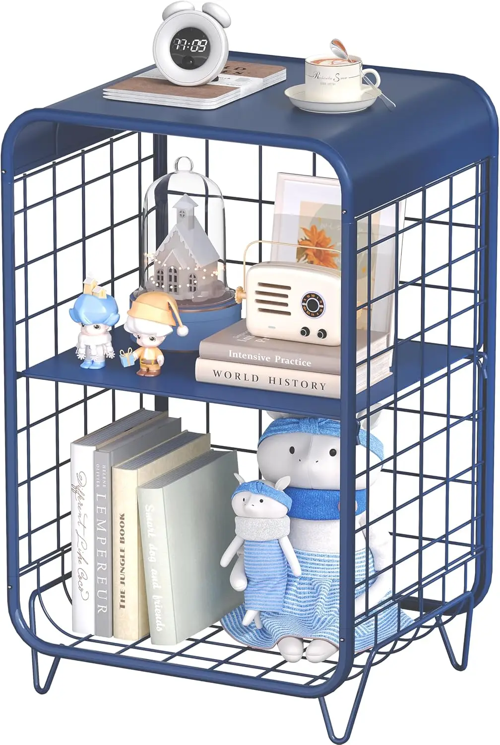 

Милый трехъярусный металлический приставной столик с полкой для хранения, современный торцевой столик для гостиной или спальни темно-синего цвета