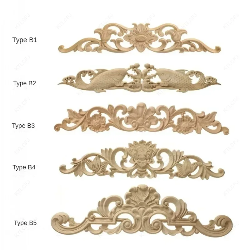 1 Pcs Wood Appliques Carved Wood Appliques Exquisite Onlays Long Decorative Trim Wooden Decals for Furniture Cabinet Dresser